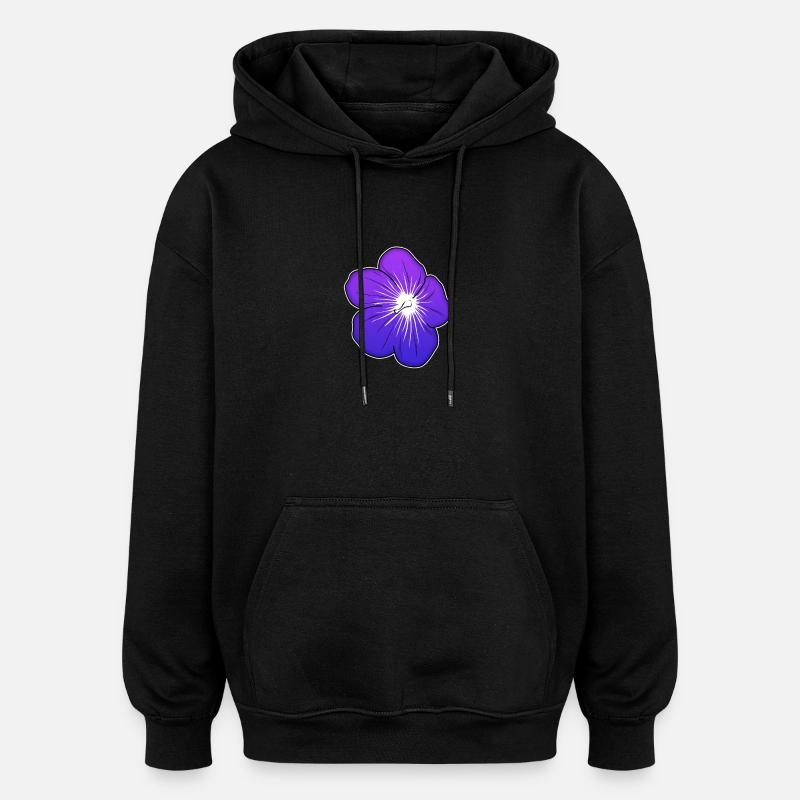 Violette Blütenillustration mit leuchtender Mitte - Oversized Unisex Hoodie - Schwarz