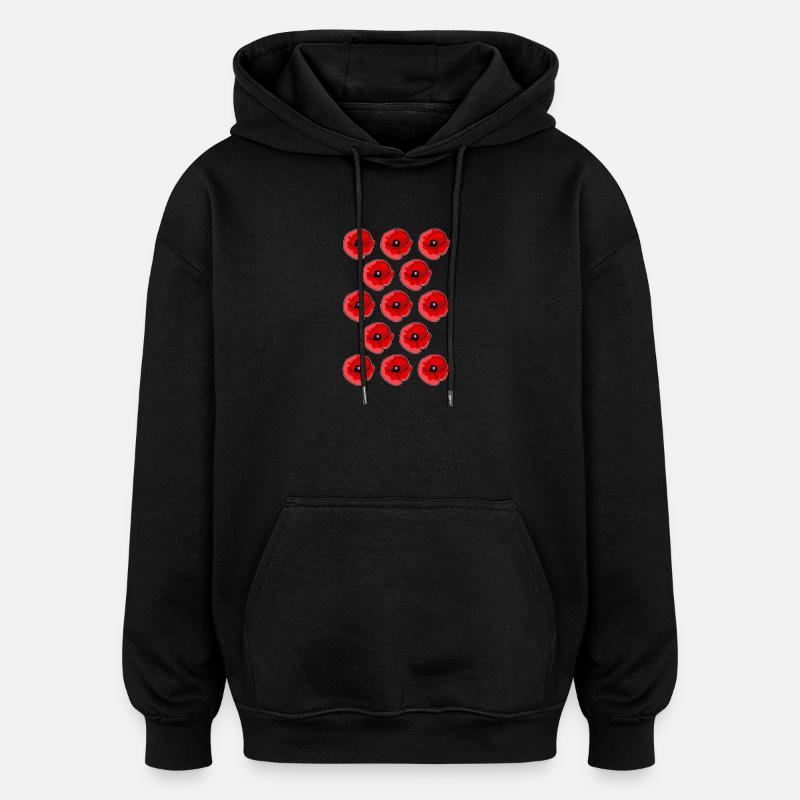 Abstract Poppies Pattern - Oversized Unisex Hoodie - black