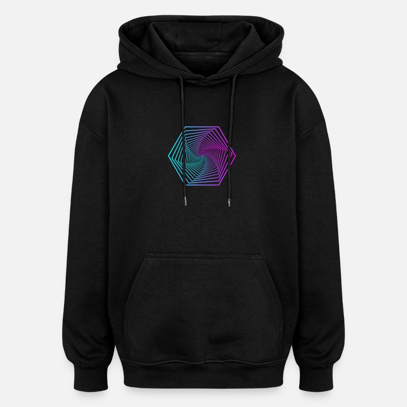 Neon Polygon Spiral Gradient - Oversized Unisex Hoodie - black