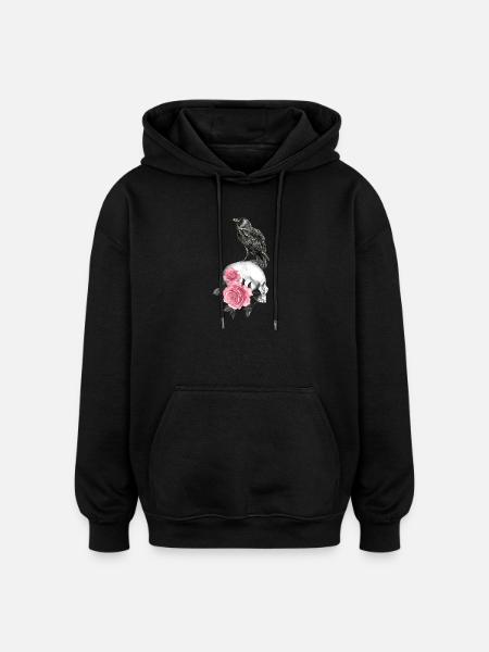 Skull with roses and raven - Oversized Unisex Hoodie - black