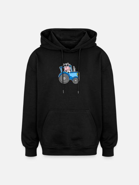 Kuh Traktor Illustration - Oversized Unisex Hoodie - Schwarz