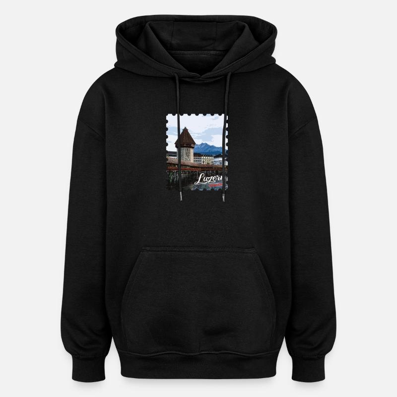 Lucerne Chapel Bridge Panorama - Oversized Unisex Hoodie - black