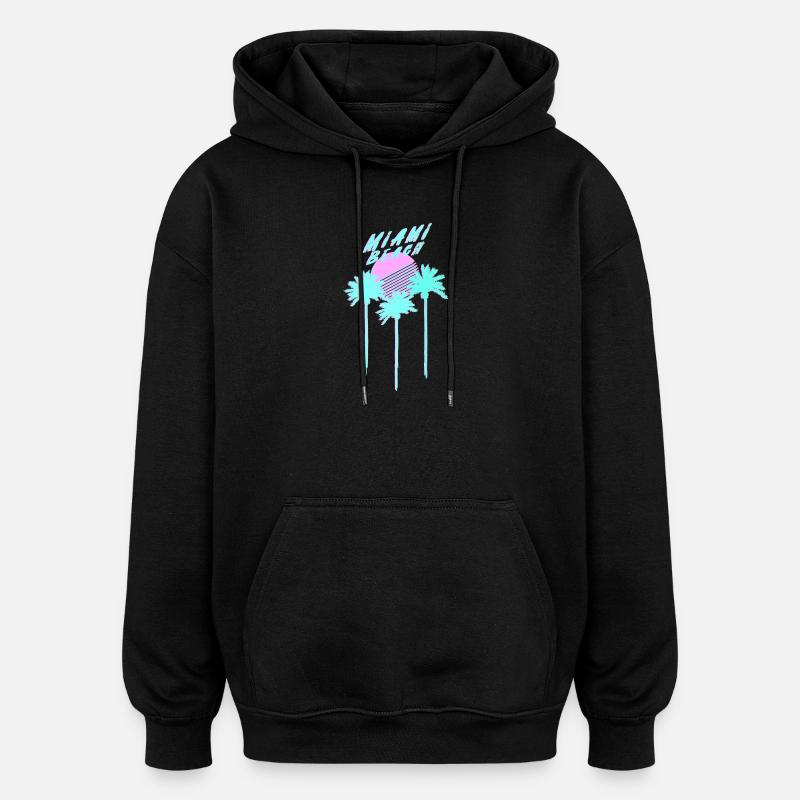 Miami Beach 80's Retro Palmen - Oversized Unisex Hoodie - Schwarz