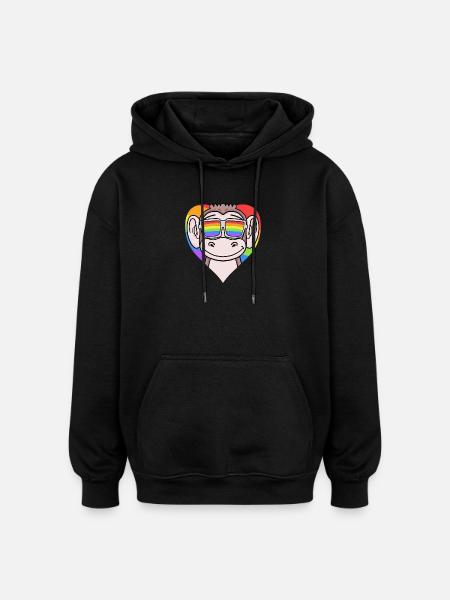 LGBT Heart with Monkey Rainbow - Oversized Unisex Hoodie - black