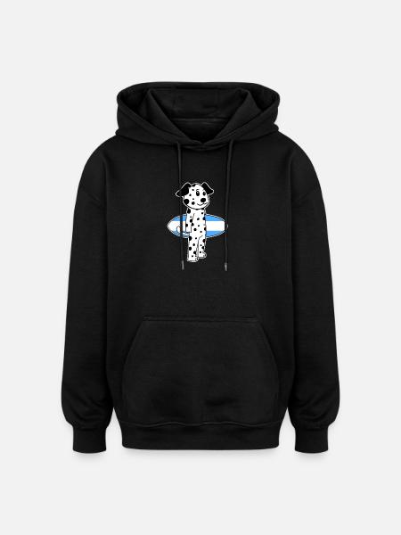 Surfboard Dog Dalmatian Surfing Gift - Oversized Unisex Hoodie - black
