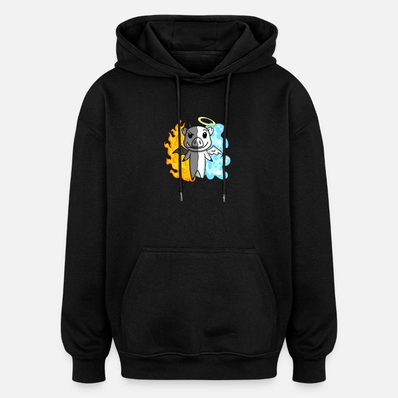 Pig - Angel and Devil - Oversized Unisex Hoodie - black