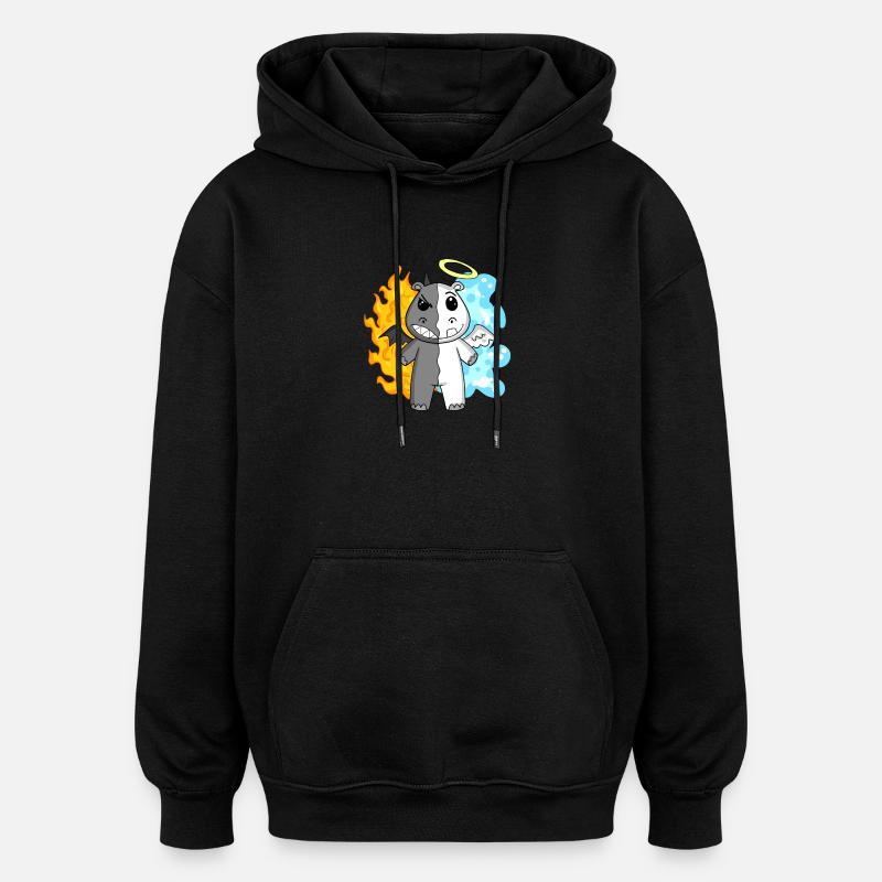 Hippopotame - Ange et Diable - Sweat à capuche oversize unisexe - noir