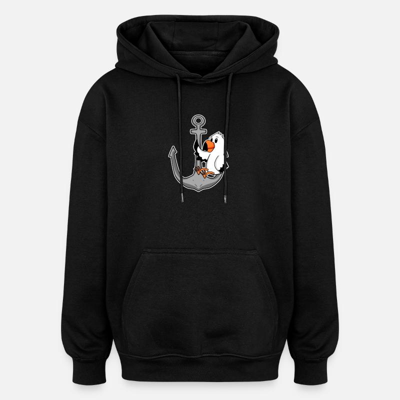 Ancre et mouette - Sweat à capuche oversize unisexe - noir