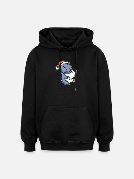 Hippopotame Noël - Sweat à capuche oversize unisexe - noir