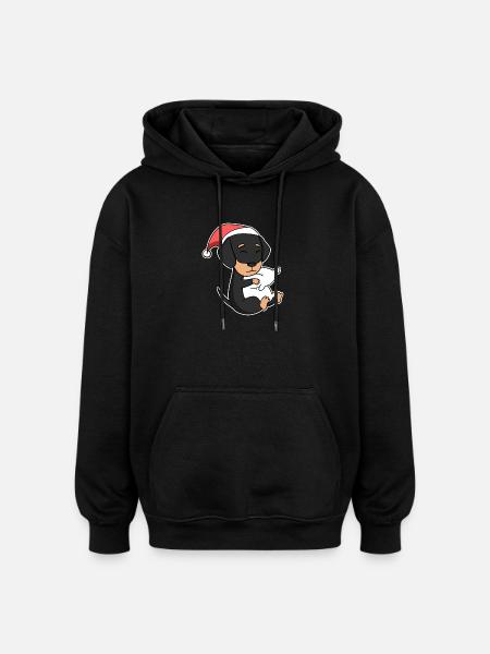 Dachshund dog Christmas sleep tired - Oversized Unisex Hoodie - black