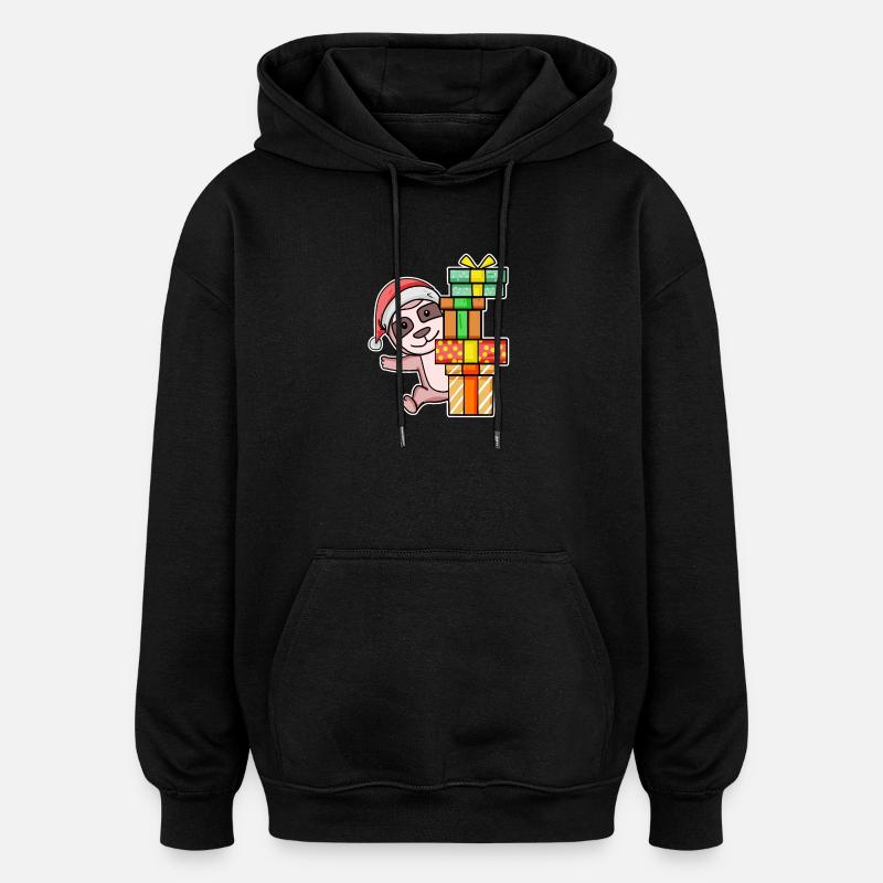 Weihnachten Faultier mit Geschenke - Oversized Unisex Hoodie - Schwarz