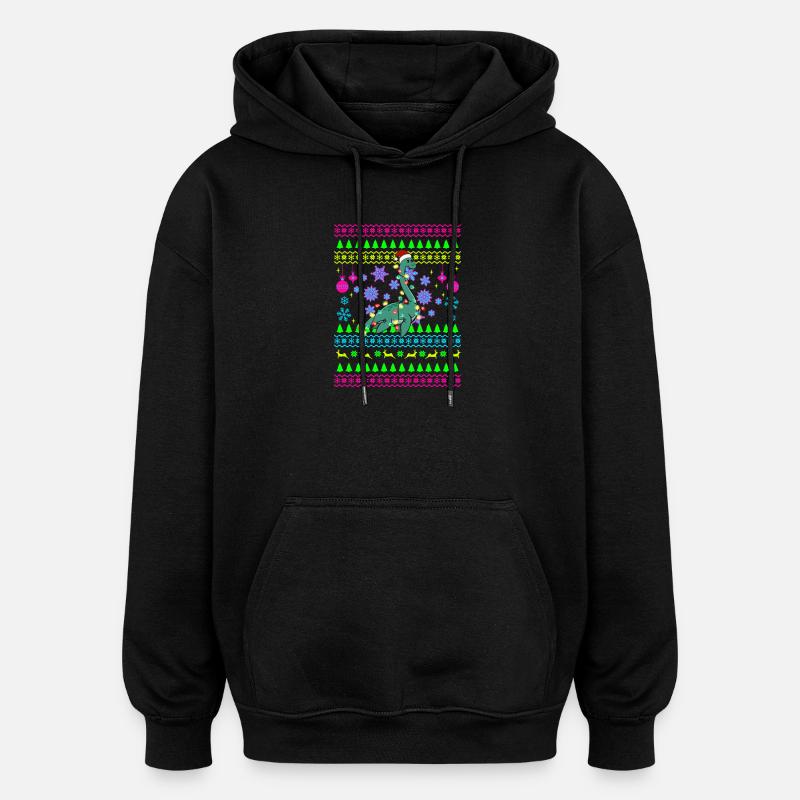 Dino de Noël avec lumières - Sweat à capuche oversize unisexe - noir