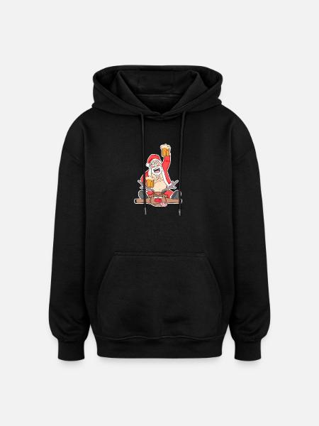 Santa Beer Funny Deer - Oversized Unisex Hoodie - black