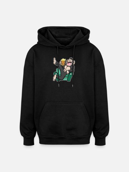Funny monkey drinks beer - Oversized Unisex Hoodie - black