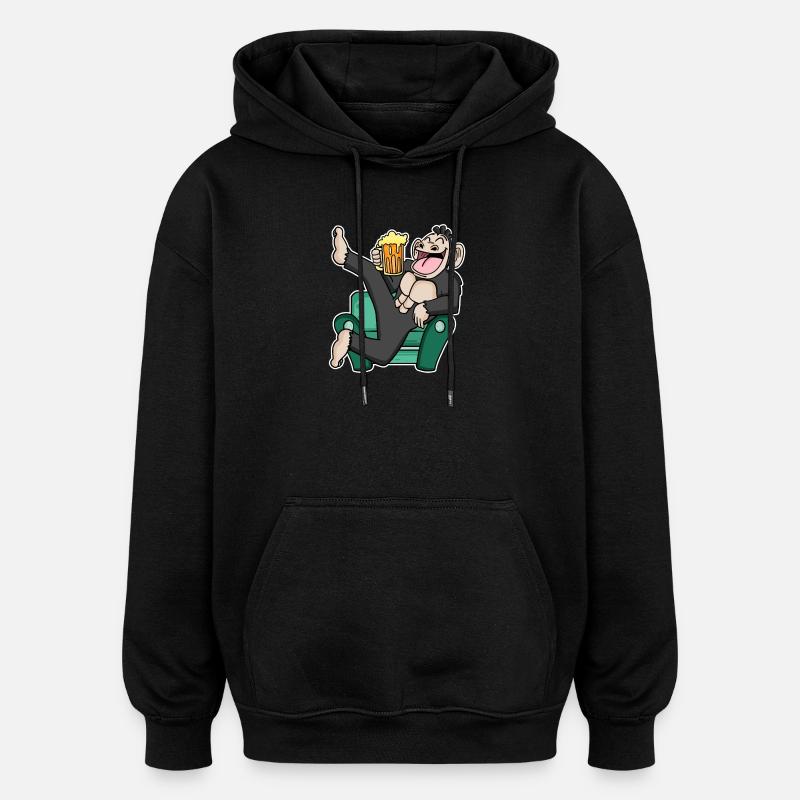 Funny monkey drinks beer - Oversized Unisex Hoodie - black