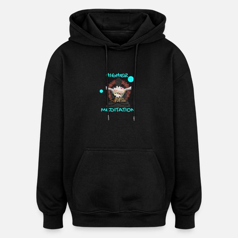 Höheres Meditation-Buddha mit Blumen - Oversized Unisex Hoodie - Schwarz