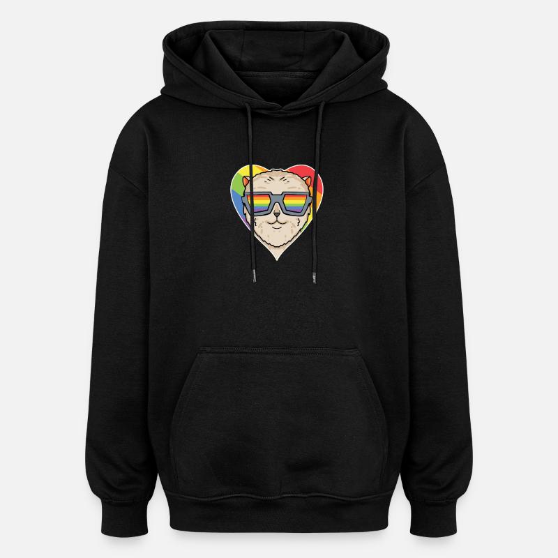 Regenbogen - Hund mit Brille - Zwergspitz - Oversized Unisex Hoodie - Schwarz
