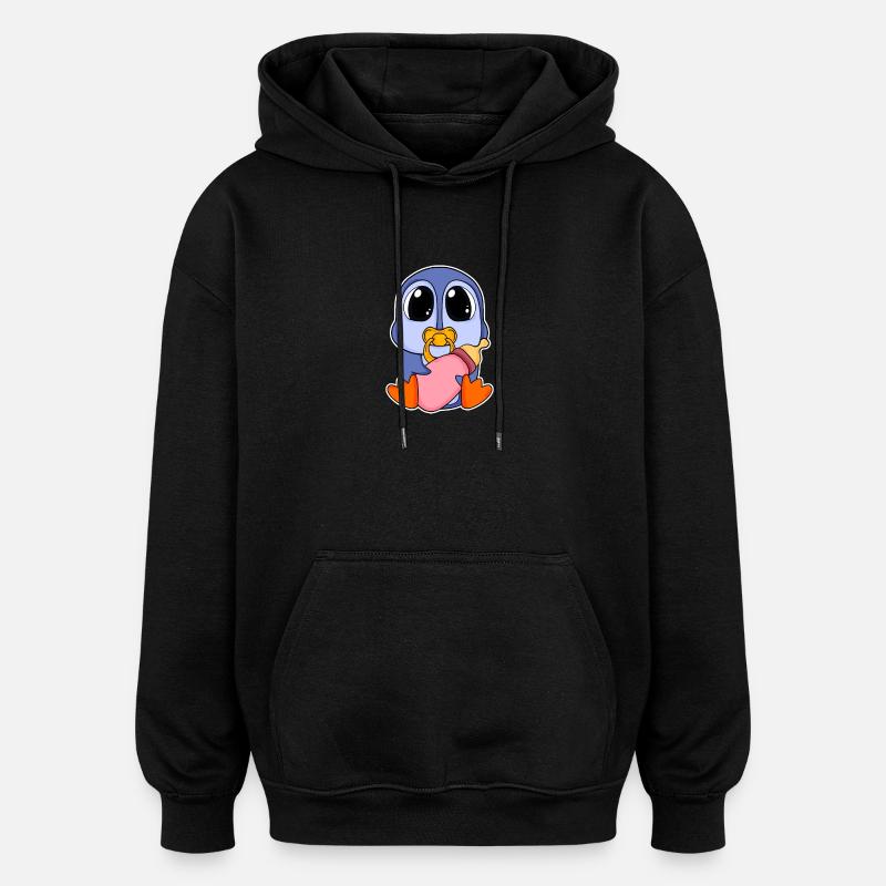 Motif Bébé Pingouin - Sweat à capuche oversize unisexe - noir