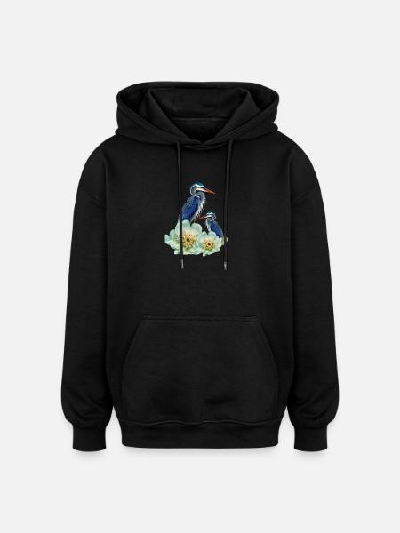 L’élégante grue à fleurs - Sweat à capuche oversize unisexe - noir