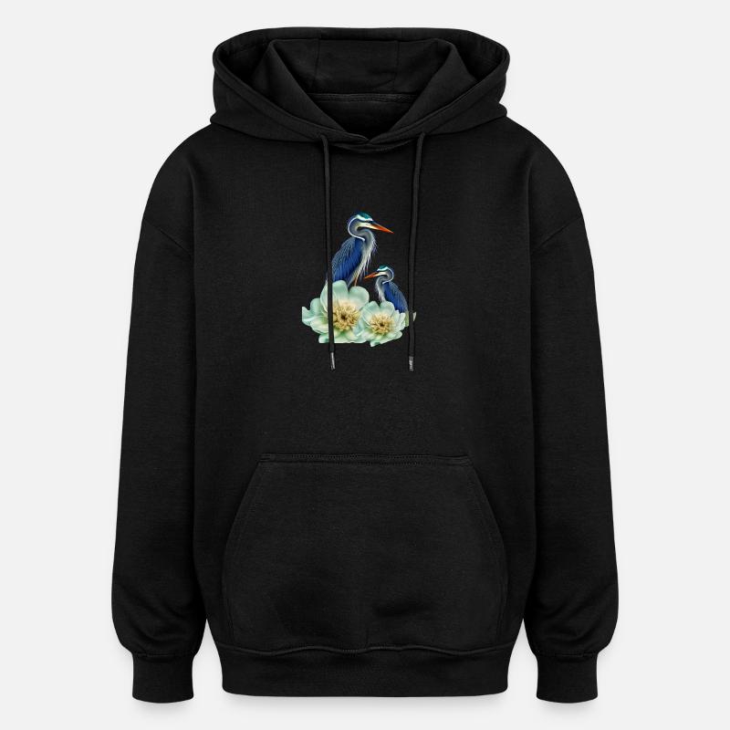 L’élégante grue à fleurs - Sweat à capuche oversize unisexe - noir