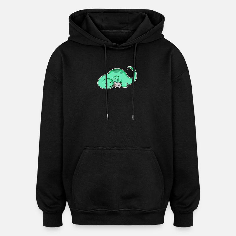 Dinosaure avec bébé dinosaure - Sweat à capuche oversize unisexe - noir
