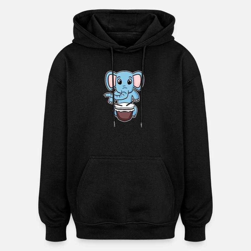 Elefant Trommel Motiv - Oversized Unisex Hoodie - Schwarz