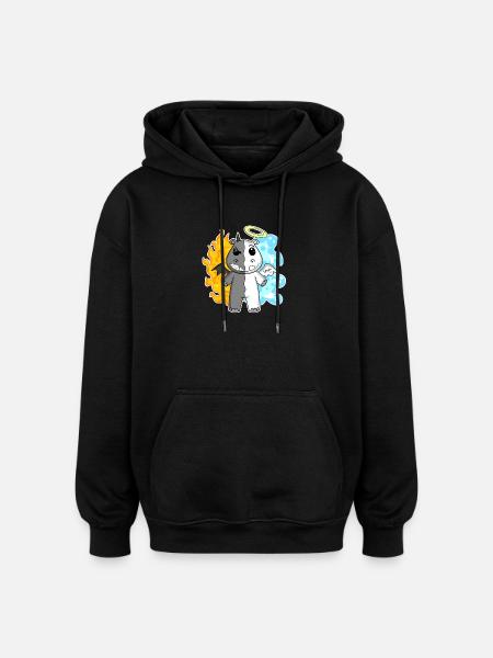 Hippo - Angel and Devil - Oversized Unisex Hoodie - black