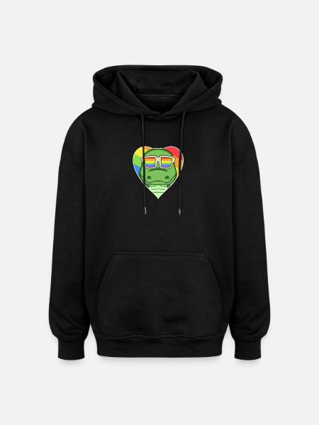 Rainbow - Crocodile with glasses - Oversized Unisex Hoodie - black