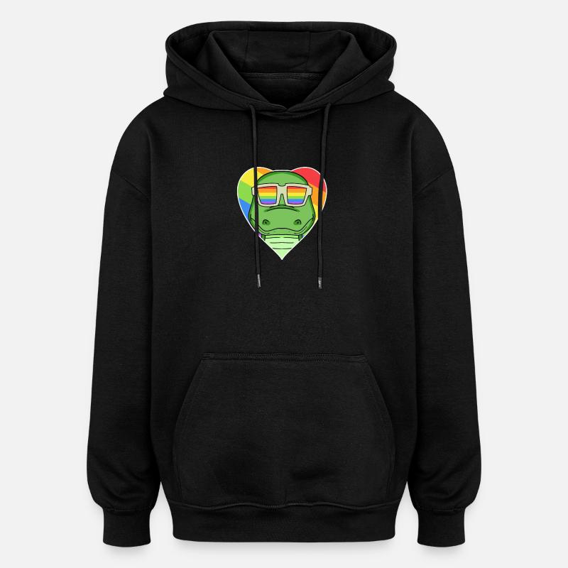 Arc-en-ciel - Crocodile avec lunettes - Sweat à capuche oversize unisexe - noir