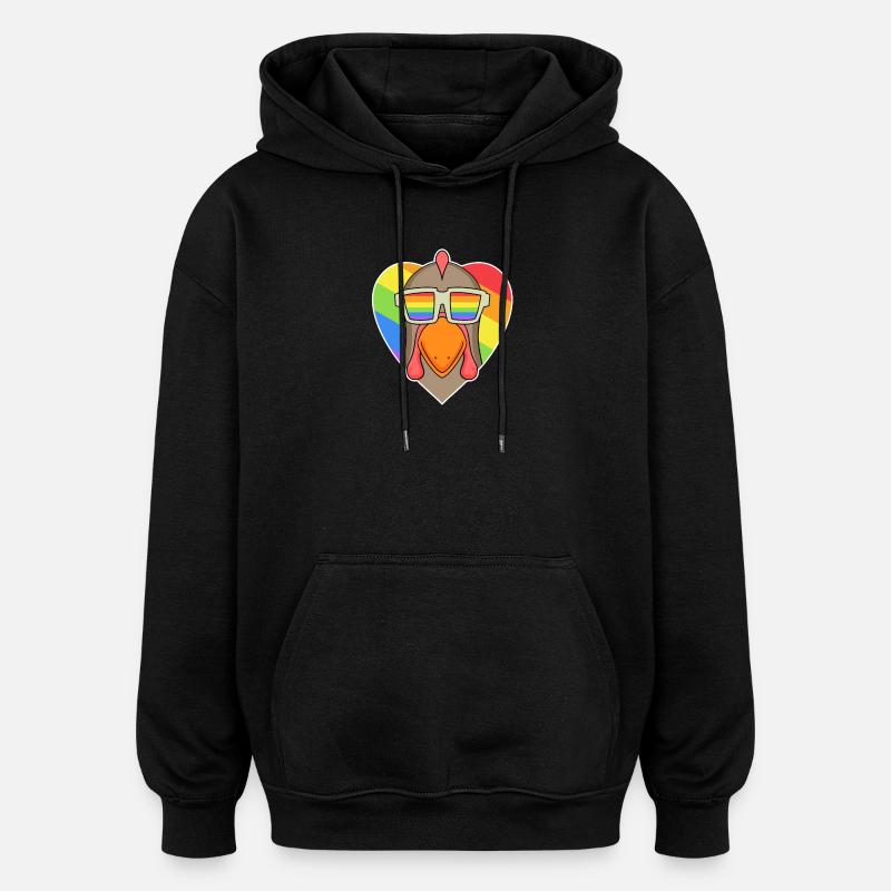 Regenbogen - Huhn mit Brille - Oversized Unisex Hoodie - Schwarz