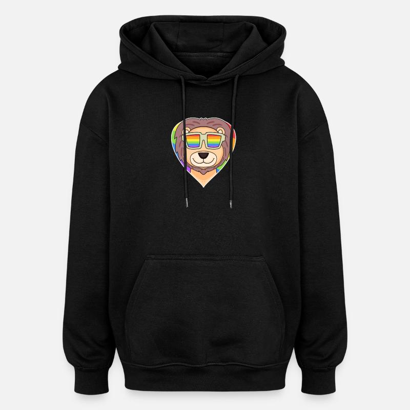 Regenbogen - Löwe mit Brille - Oversized Unisex Hoodie - Schwarz