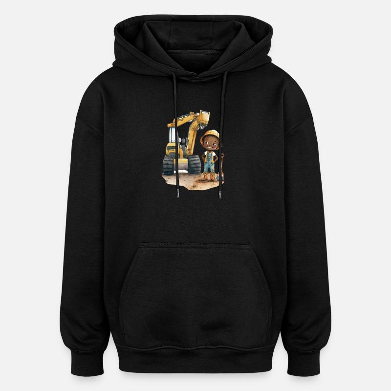 Petite ouvrière du bâtiment avec excavatrice - Sweat à capuche oversize unisexe - noir