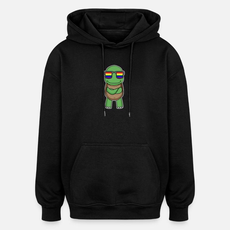 Arc-en-ciel - Tortue à lunettes - Sweat à capuche oversize unisexe - noir