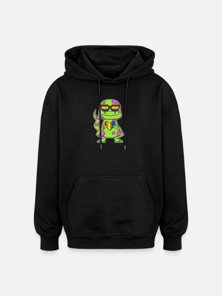Dino Rainbow Heart Dinosaur - Oversized Unisex Hoodie - black