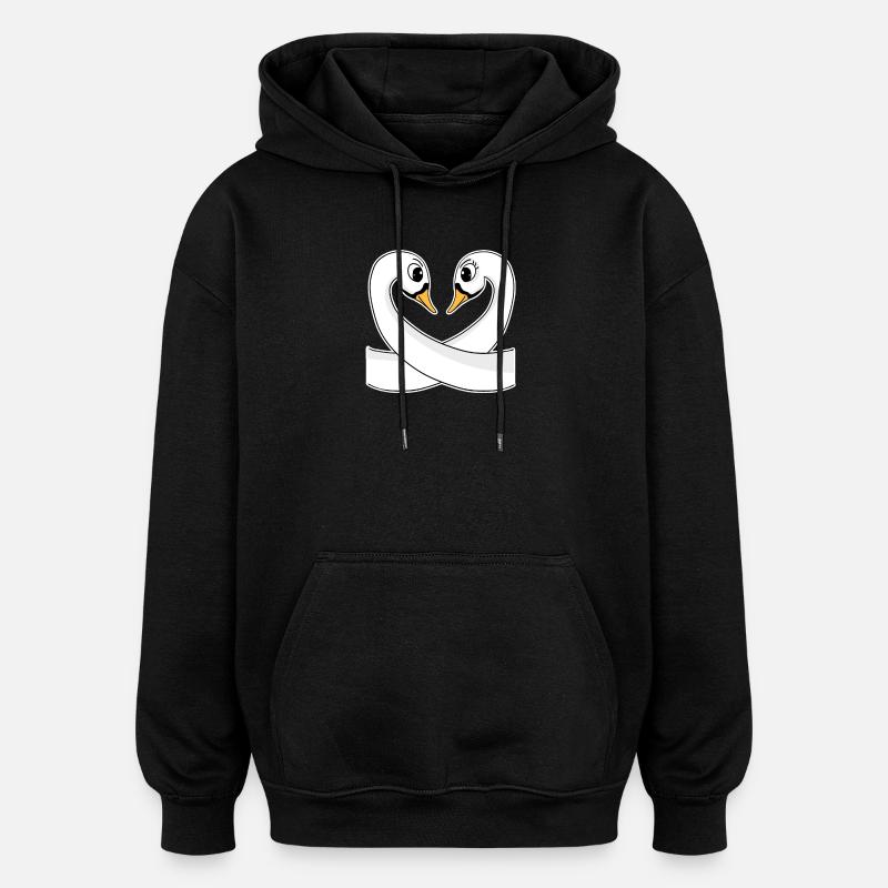 Deux cygnes - Sweat à capuche oversize unisexe - noir