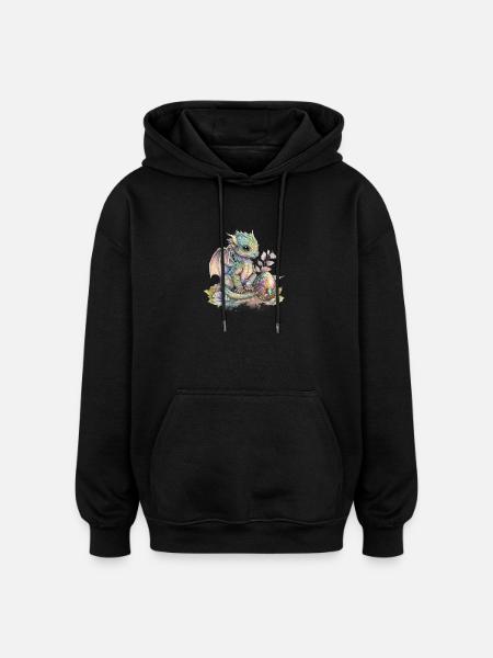 Fabelhafter Baby-Drachen mit Blumen - Oversized Unisex Hoodie - Schwarz