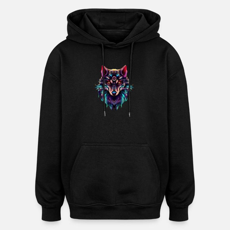 Wolfskopf Synthwave Wolf - Oversized Unisex Hoodie - Schwarz