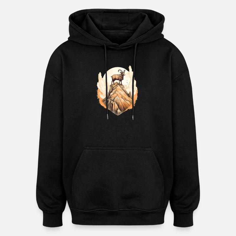 Mystical mountain goat print - Oversized Unisex Hoodie - black