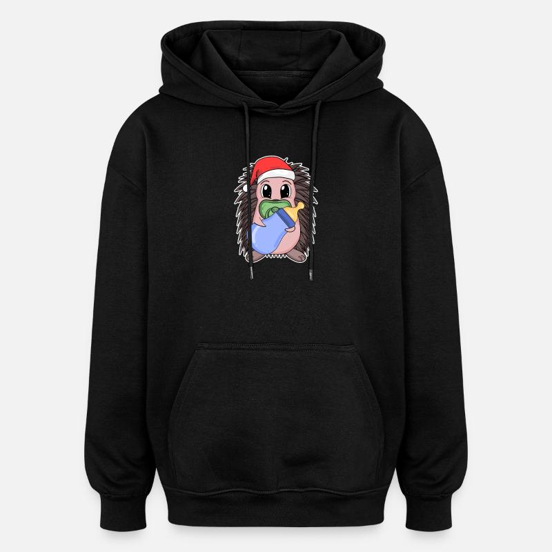 Hérisson bébé Noël - Sweat à capuche oversize unisexe - noir