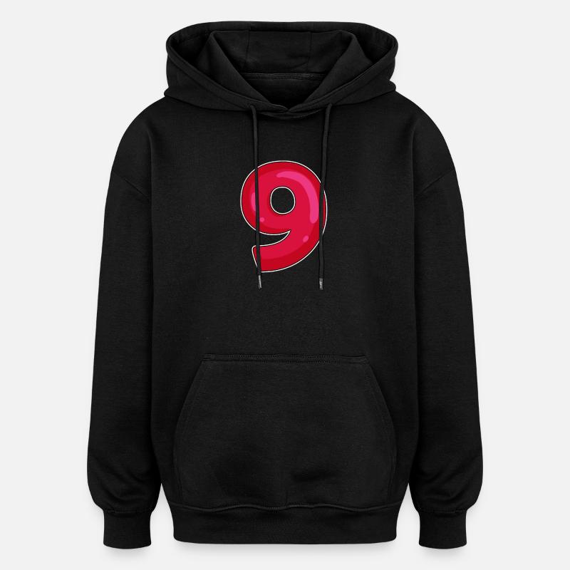 NINE - 9 - Digit red - Oversized Unisex Hoodie - black