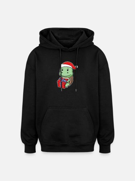 Turtle with Christmas hat - Oversized Unisex Hoodie - black