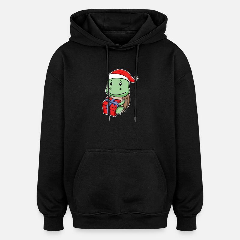 Turtle with Christmas hat - Oversized Unisex Hoodie - black