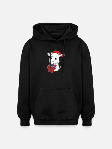 Goat with Santa Hat - Christmas - Oversized Unisex Hoodie - black