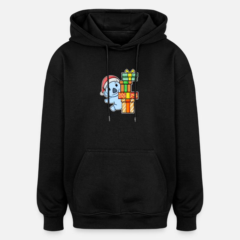 Koala mit Weihnachtsmütze und Weihnachtsgeschenk - Oversized Unisex Hoodie - Schwarz