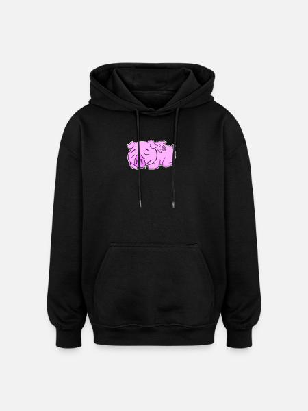 Pig Family - Pig with Baby - Oversized Unisex Hoodie - black