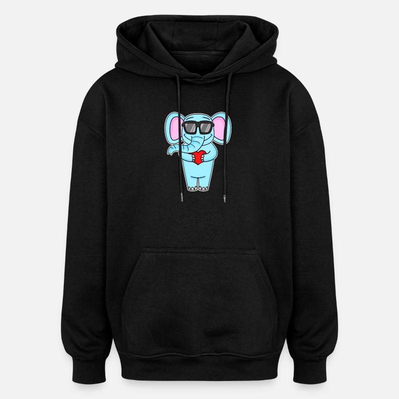 Éléphant avec coeur et lunettes - Sweat à capuche oversize unisexe - noir