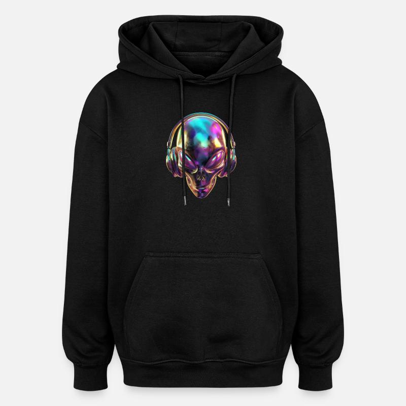 Chromatischer Alien-Kopf mit Kopfhörern - Oversized Unisex Hoodie - Schwarz