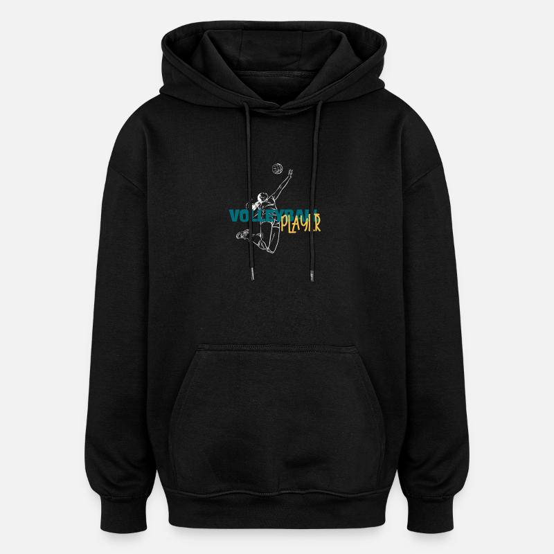 Volley Dive: Dynamisches Spielerduo - Oversized Unisex Hoodie - Schwarz