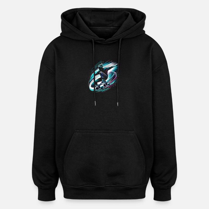 Longboarder sur skateboard ou longboard - Sweat à capuche oversize unisexe - noir