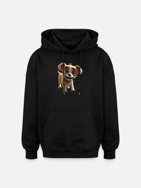 Chipper Pup Cartoon Tee - Oversized Unisex Hoodie - black